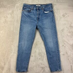 Levi Premium Wedgie Button Fly Jeans Womens 31 Blue Tapered High Rise Denim